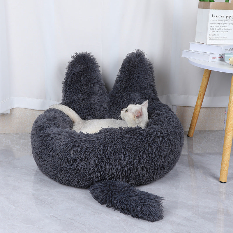 KFX-7132989 Cozy Round Plush Nest for Cats and Dogs - Warm Winter Pet Bed and Cushion