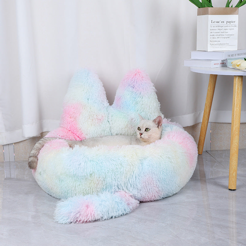 KFX-7132989 Cozy Round Plush Nest for Cats and Dogs - Warm Winter Pet Bed and Cushion