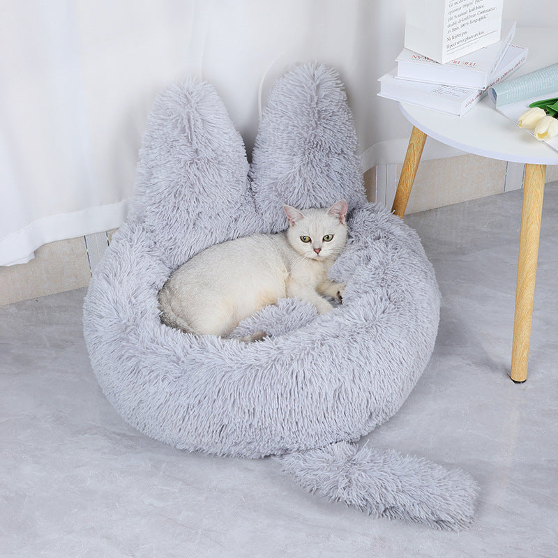 KFX-7132989 Cozy Round Plush Nest for Cats and Dogs - Warm Winter Pet Bed and Cushion