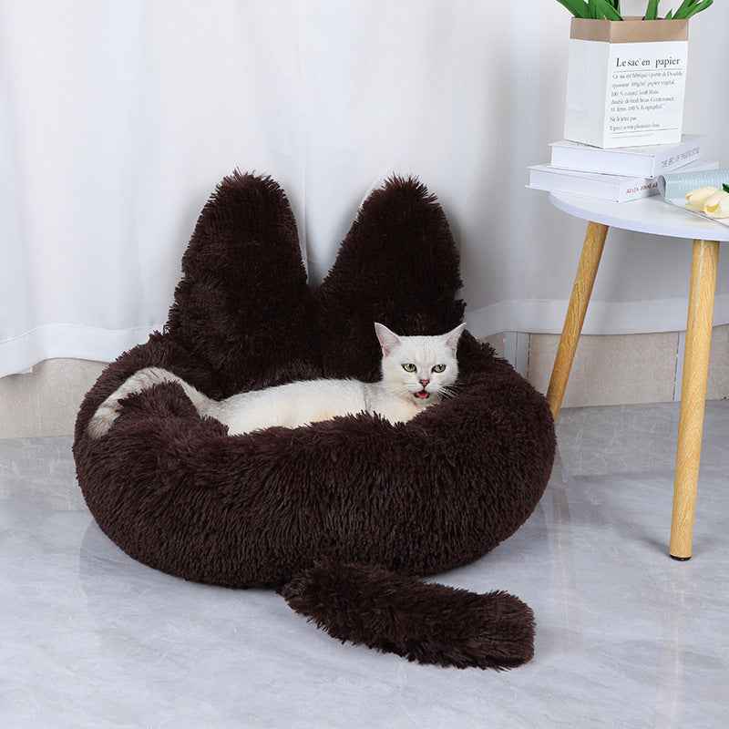 KFX-7132989 Cozy Round Plush Nest for Cats and Dogs - Warm Winter Pet Bed and Cushion