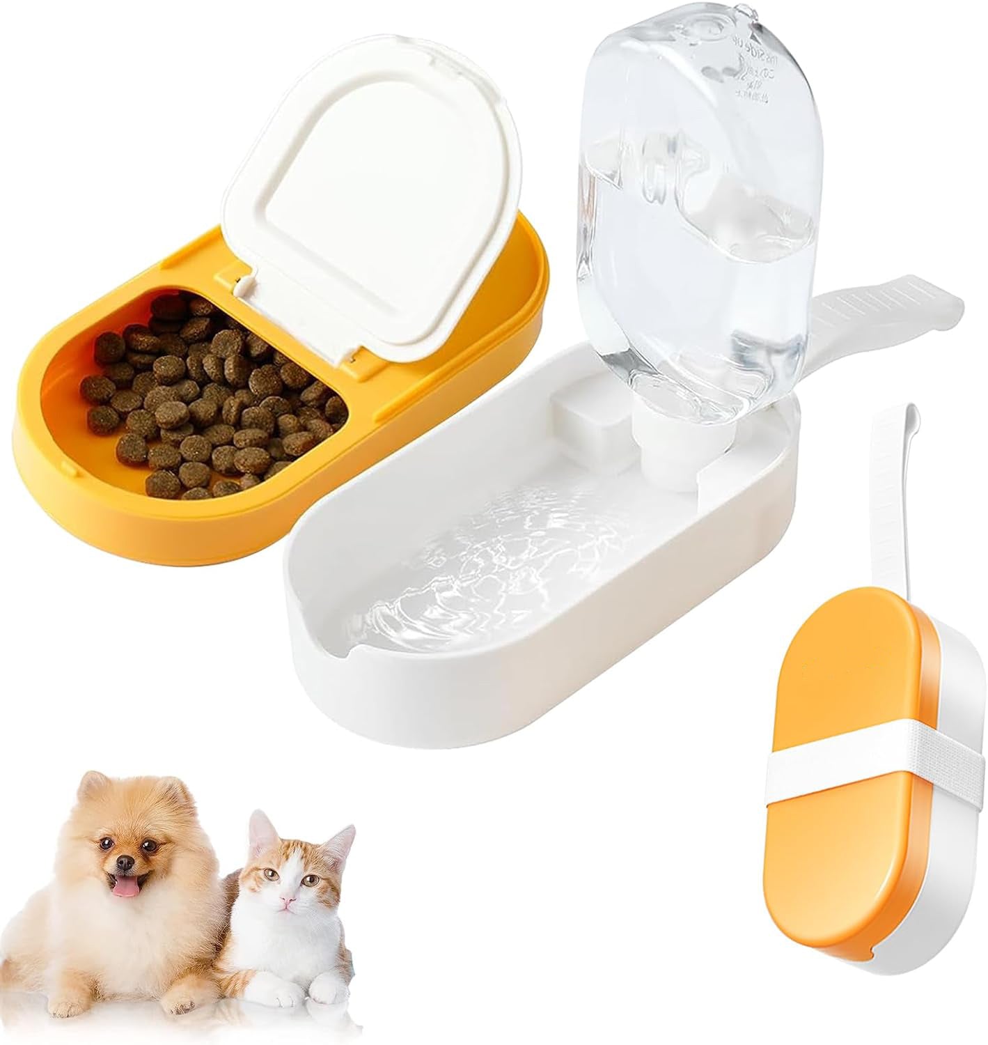 KFX-7134397 2-in-1 Portable Dog Water Bottle and Food Container with Collapsible Bowl - Ideal for Travel and Outdoor Adventures