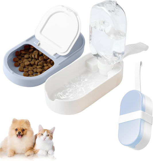 KFX-7134397 2-in-1 Portable Dog Water Bottle and Food Container with Collapsible Bowl - Ideal for Travel and Outdoor Adventures