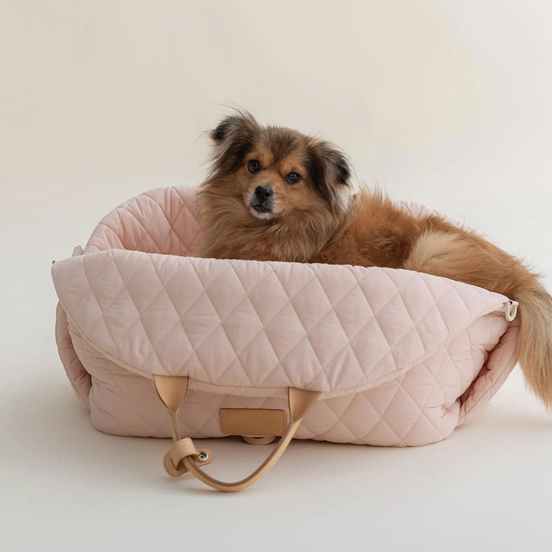 KFX-7135165 Soft Nylon Pet Handbag for Cats - Available in Pink, Khaki, Beige, Gray, and Black - Two Sizes Options