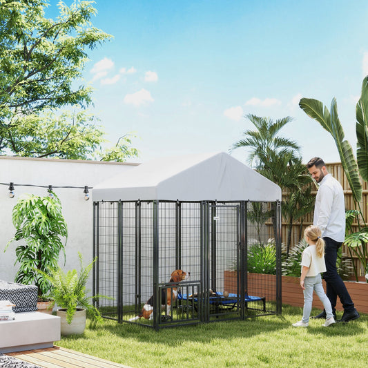 KFX-7136573 Outdoor Dog Kennel with Roof - Spacious, Weather-Resistant Steel Structure for Medium Dogs