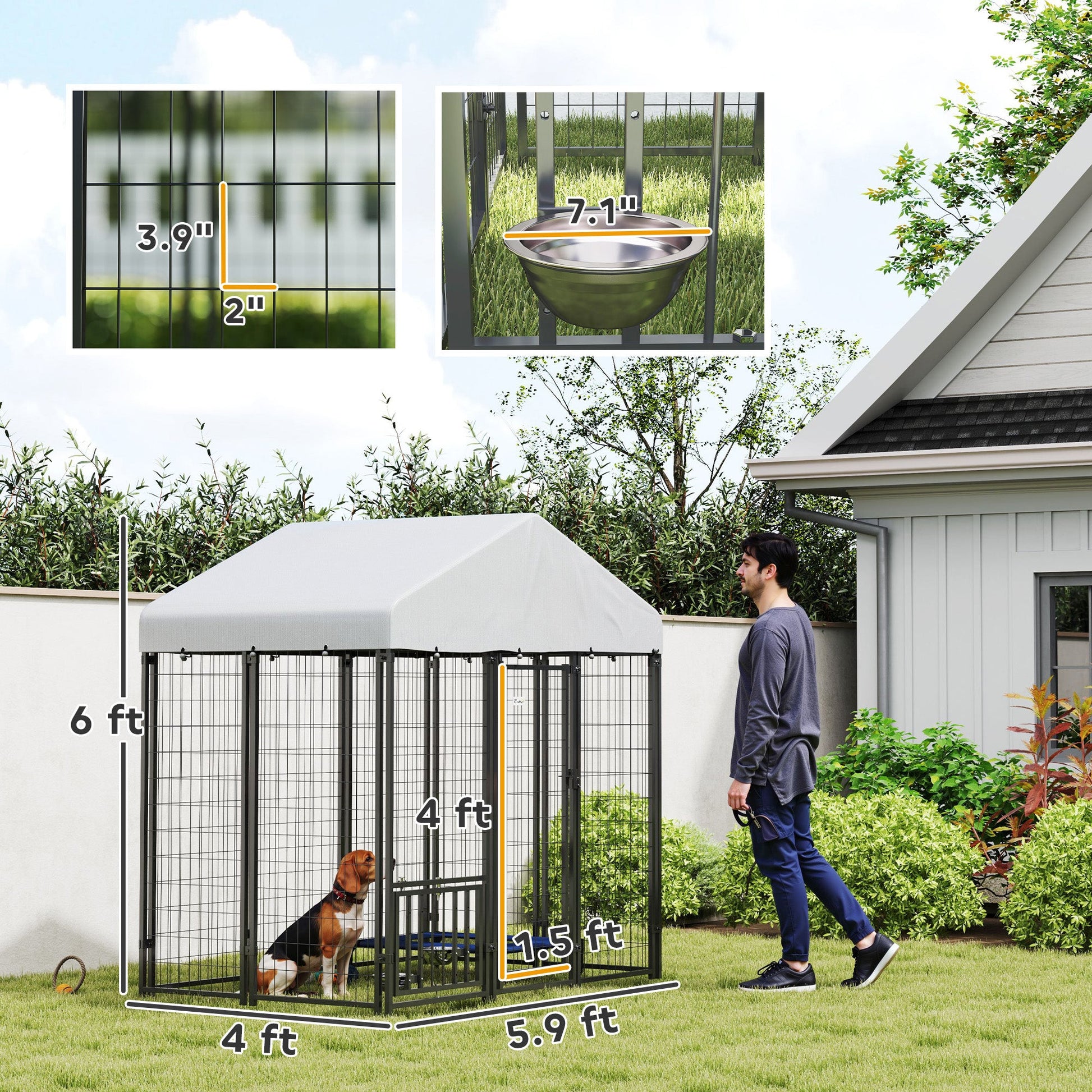 KFX-7136573 Outdoor Dog Kennel with Roof - Spacious, Weather-Resistant Steel Structure for Medium Dogs