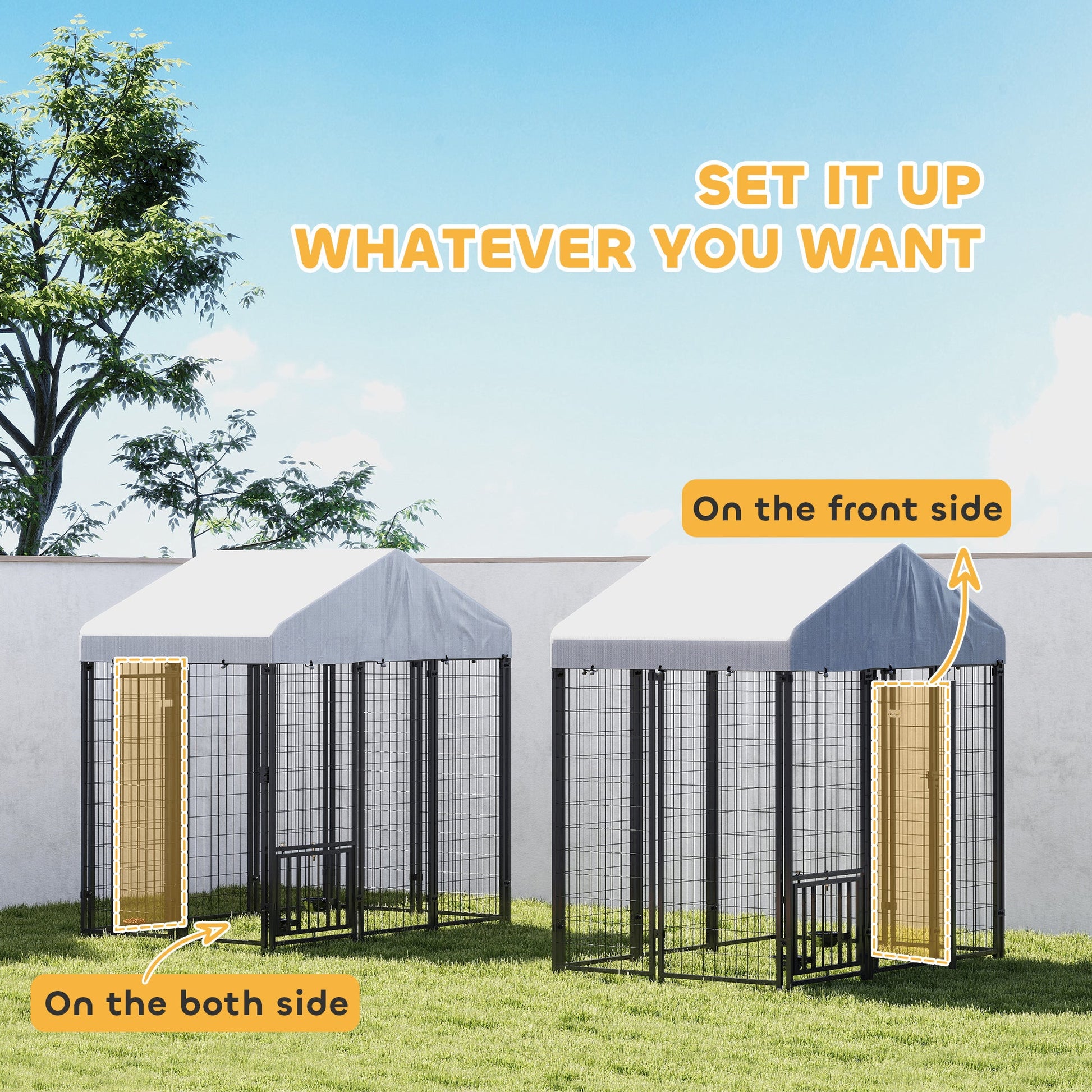 KFX-7136573 Outdoor Dog Kennel with Roof - Spacious, Weather-Resistant Steel Structure for Medium Dogs