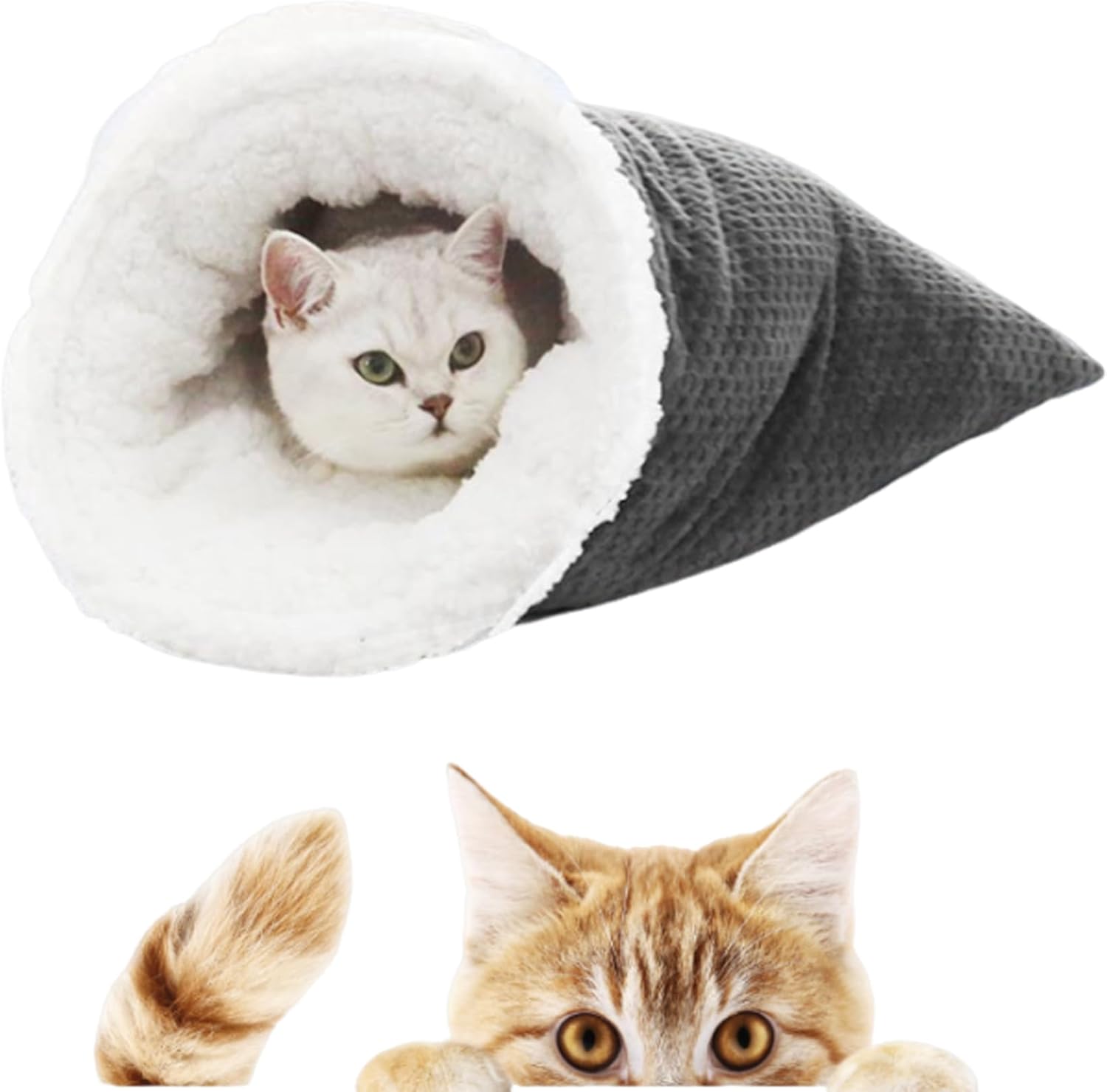 KFX-7136957 Cozy Sleeping Bag for Cats, Warm Semi-Enclosed Crinkle Sack Bed for Cats Up to 6kg