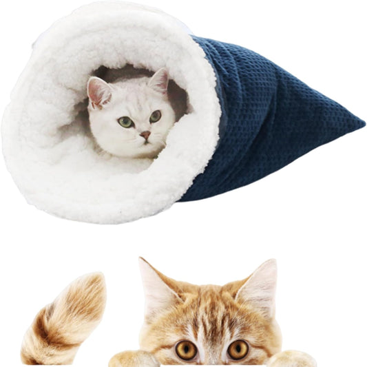 KFX-7136957 Cozy Sleeping Bag for Cats, Warm Semi-Enclosed Crinkle Sack Bed for Cats Up to 6kg