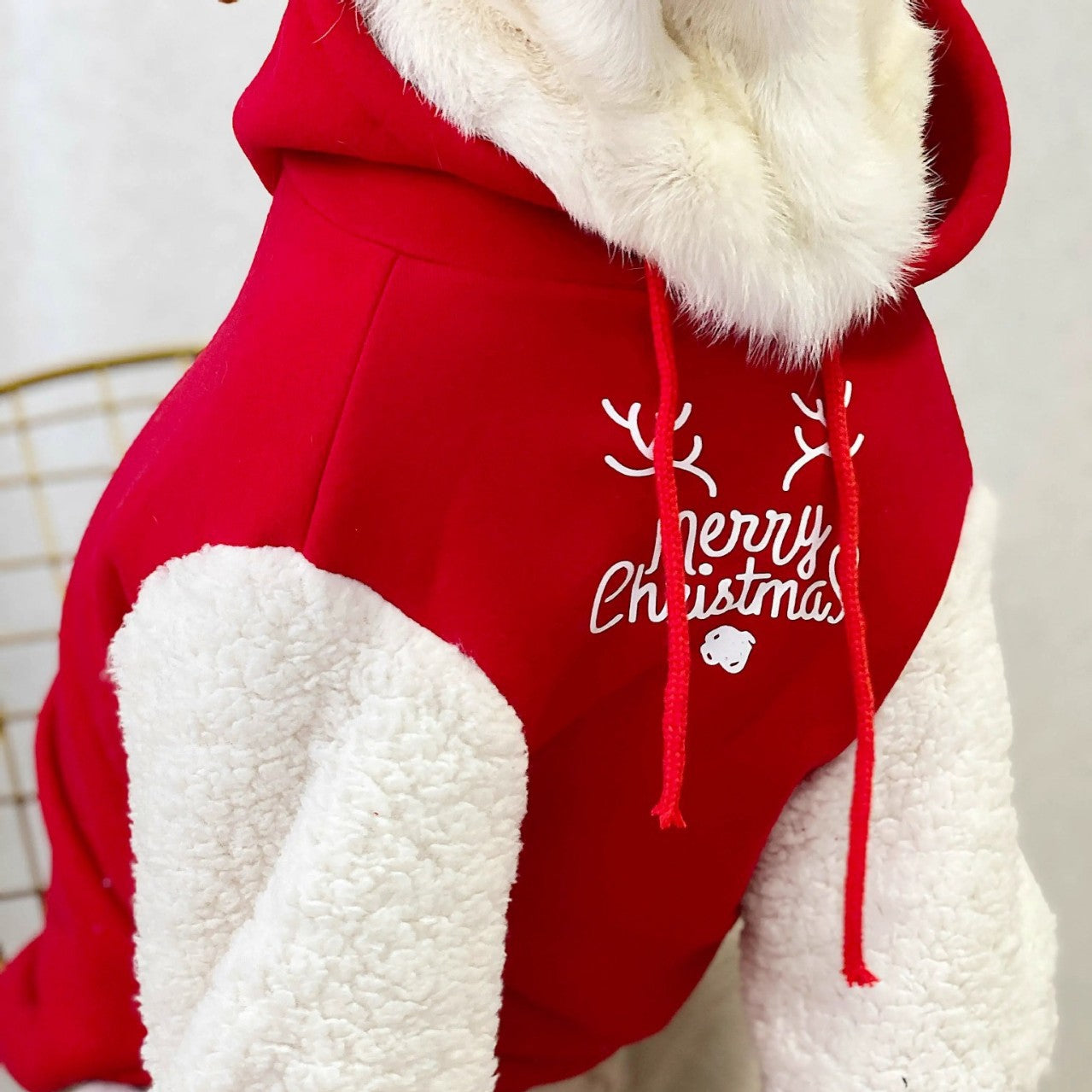 KFX-7137469 Christmas Deer Hooded Fleece Pet Sweatshirt for Dogs and Cats, Sizes XS to XXL