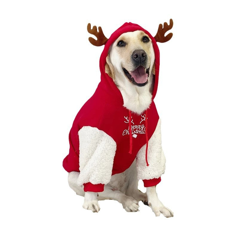 KFX-7137469 Christmas Deer Hooded Fleece Pet Sweatshirt for Dogs and Cats, Sizes XS to XXL