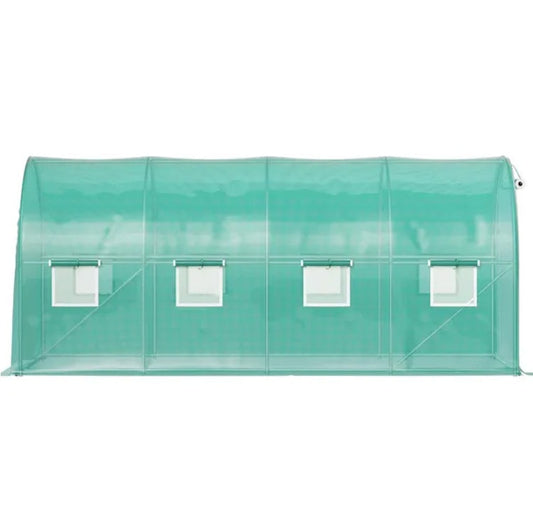 KFX-7137725 Portable Walk-in Tunnel Greenhouse with Galvanized Steel Frame and Zippered Door, 14.8 x 6.6 x 6.6 Ft, Green