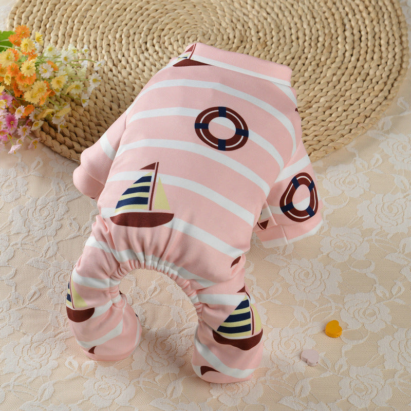 KFX-7139261 Striped Sailor Pants for Dogs - Casual Four-Legged Pet Clothing in Blue, Yellow, and Pink