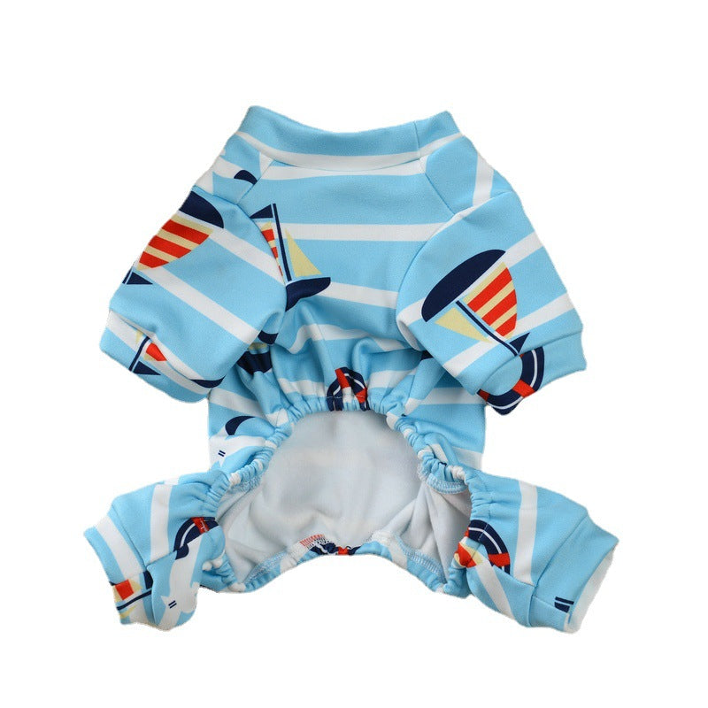 KFX-7139261 Striped Sailor Pants for Dogs - Casual Four-Legged Pet Clothing in Blue, Yellow, and Pink