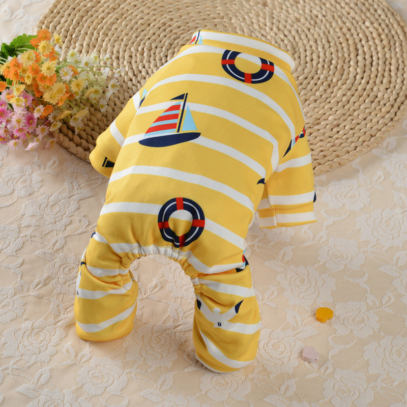 KFX-7139261 Striped Sailor Pants for Dogs - Casual Four-Legged Pet Clothing in Blue, Yellow, and Pink
