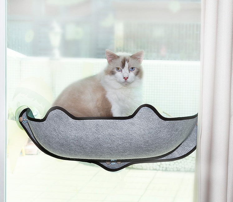 KFX-7140285 Window Sill Cat Hammock with Suction Cups - EVA and Felt Cloth, Removable Washable Mat, Indoor Outdoor Use