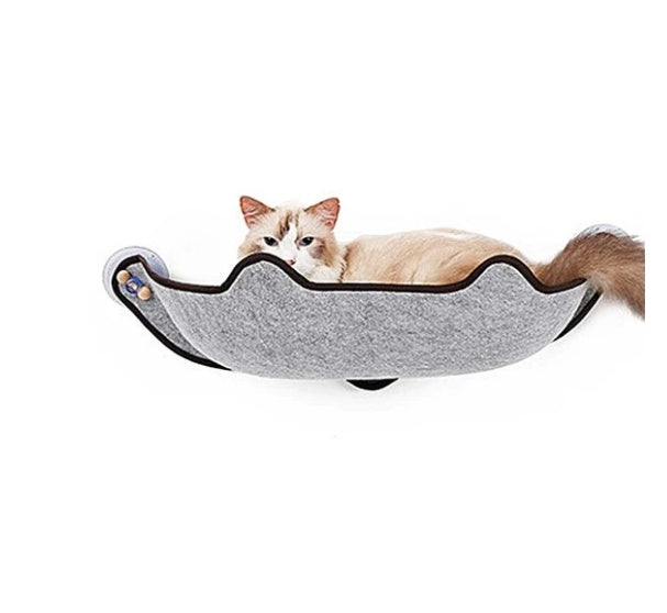 KFX-7140285 Window Sill Cat Hammock with Suction Cups - EVA and Felt Cloth, Removable Washable Mat, Indoor Outdoor Use