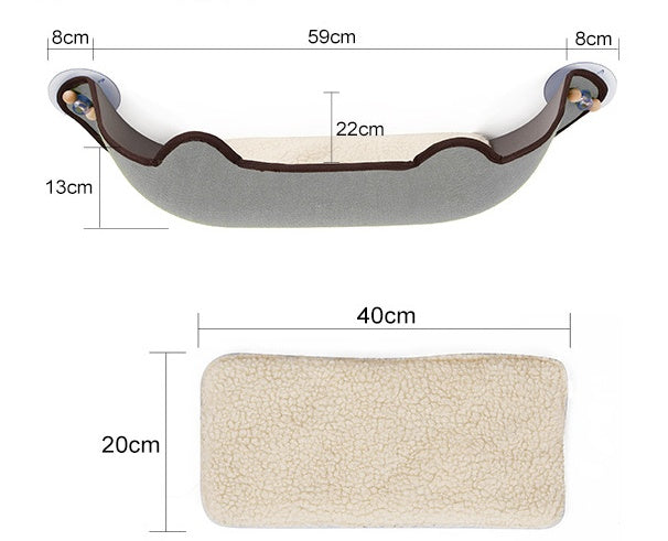 KFX-7140285 Window Sill Cat Hammock with Suction Cups - EVA and Felt Cloth, Removable Washable Mat, Indoor Outdoor Use