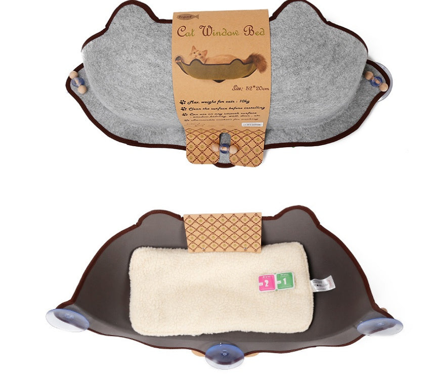 KFX-7140285 Window Sill Cat Hammock with Suction Cups - EVA and Felt Cloth, Removable Washable Mat, Indoor Outdoor Use