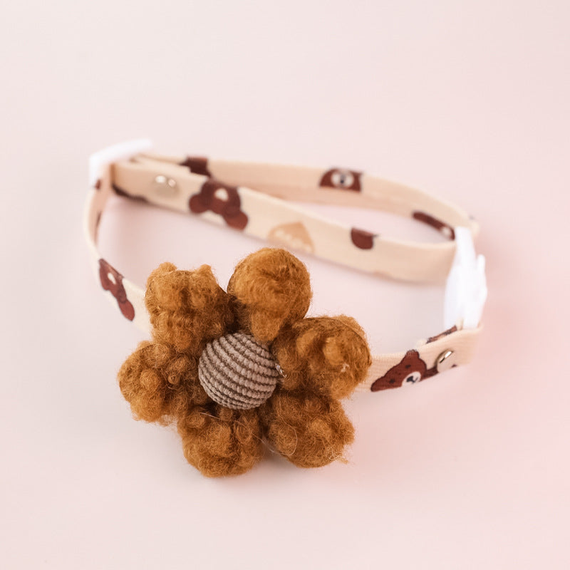 KFX-7140669 Cartoon Pet Collar with Bell for Cats and Dogs - Available in Floral and Bear Designs
