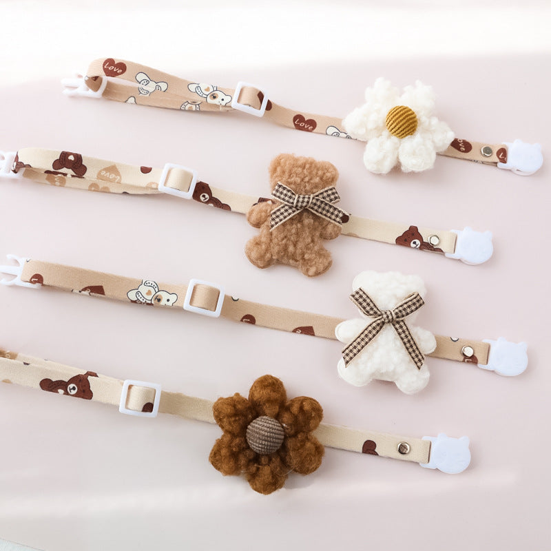 KFX-7140669 Cartoon Pet Collar with Bell for Cats and Dogs - Available in Floral and Bear Designs