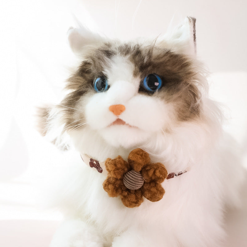 KFX-7140669 Cartoon Pet Collar with Bell for Cats and Dogs - Available in Floral and Bear Designs