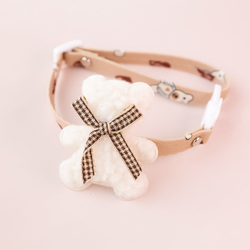 KFX-7140669 Cartoon Pet Collar with Bell for Cats and Dogs - Available in Floral and Bear Designs