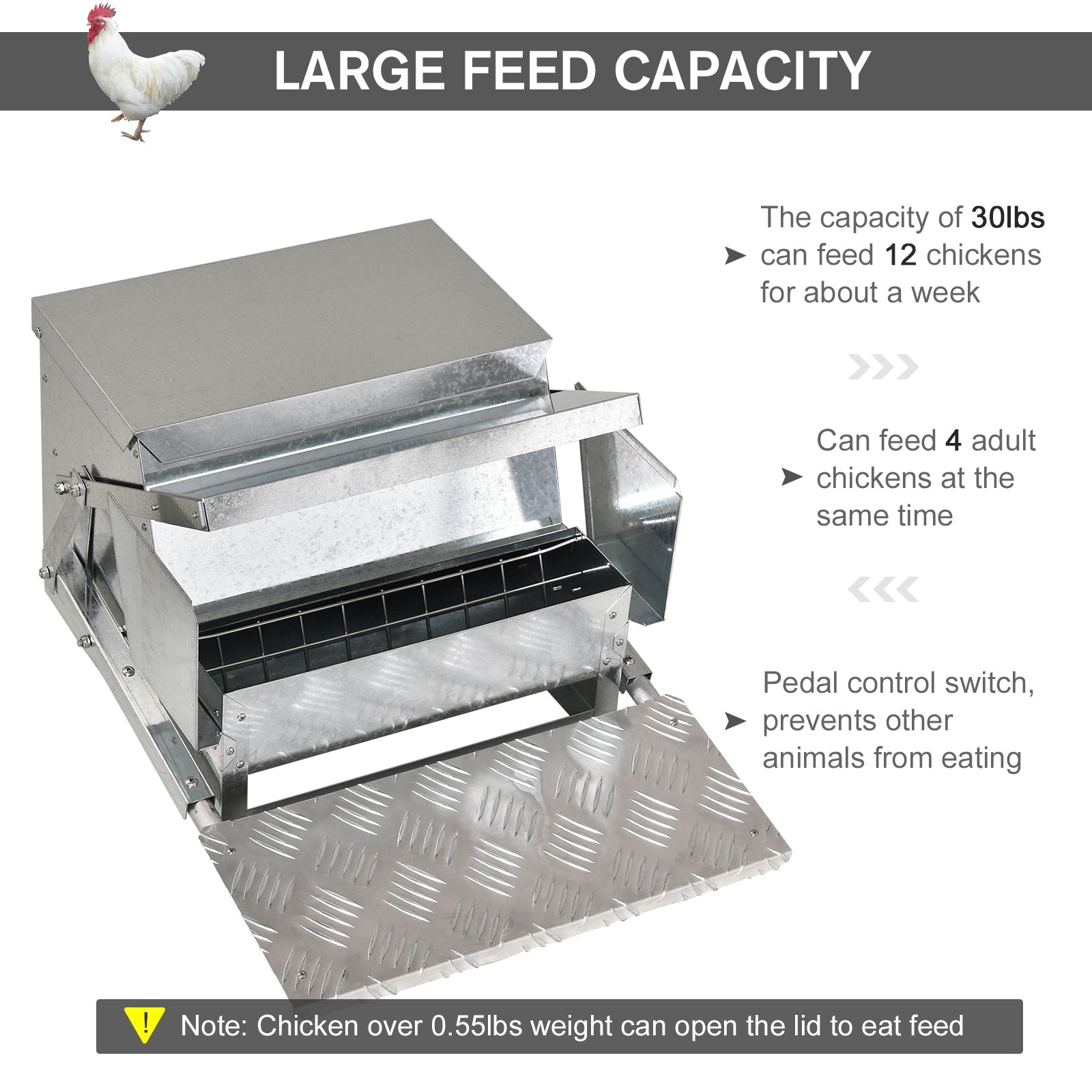KFX-7142333 Automatic Outdoor Chicken Feeder with 30 lbs Capacity and Weatherproof Design