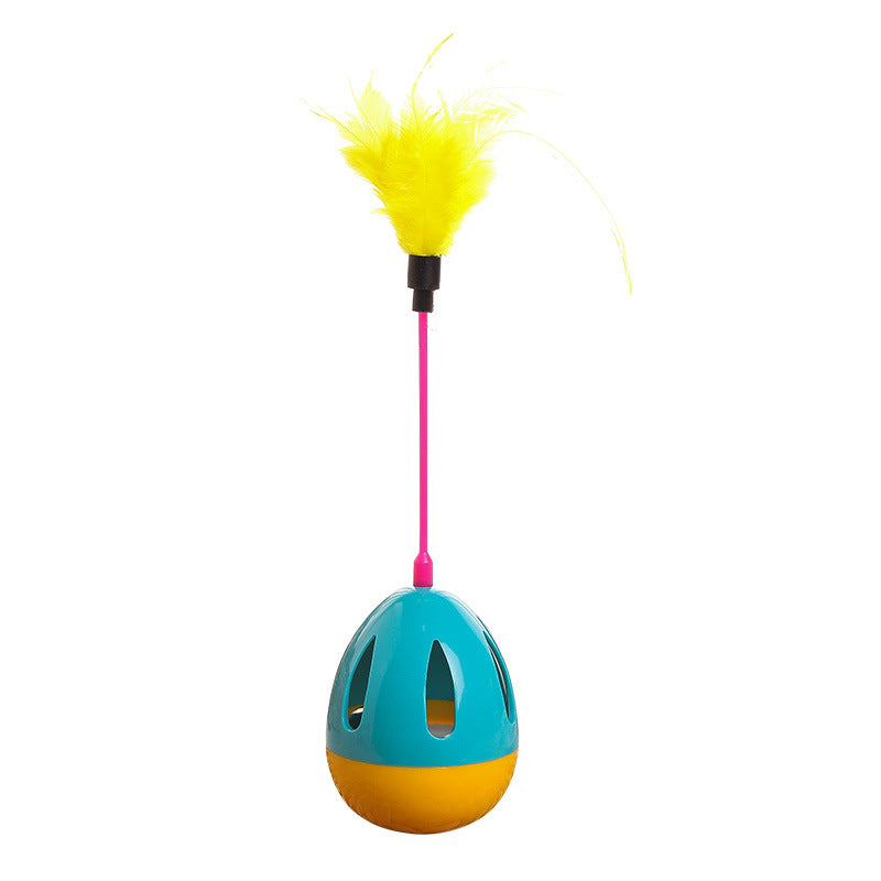 KFX-7144637 Interactive Feather Tumbler Cat Toy - Grass Green, Blue, Rose Red - ABS Material, 7×H26cm