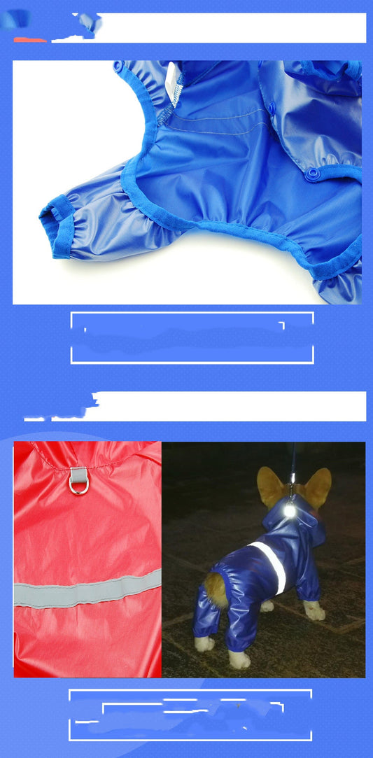 KFX-7145021 Reflective Waterproof Boxer Jumpsuit for Pets - Double-Breathable Raincoat Available in Various Sizes