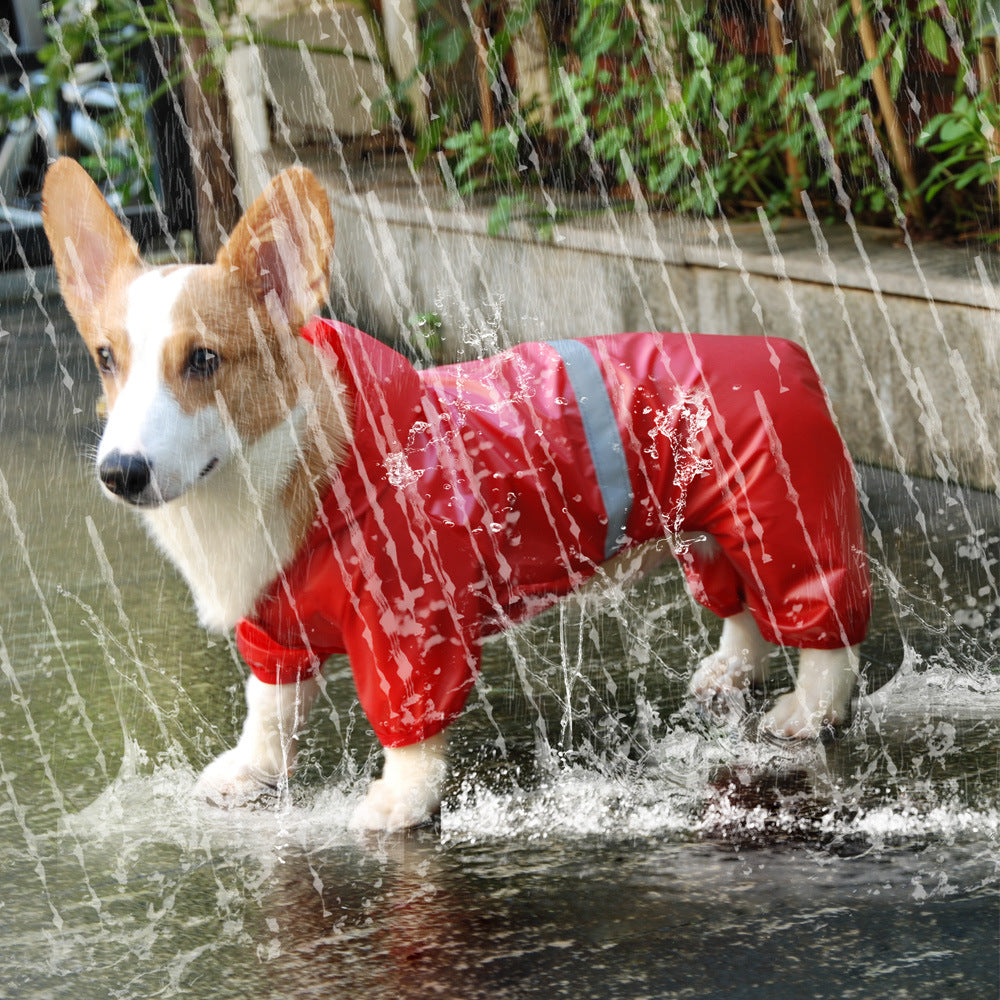 KFX-7145021 Reflective Waterproof Boxer Jumpsuit for Pets - Double-Breathable Raincoat Available in Various Sizes