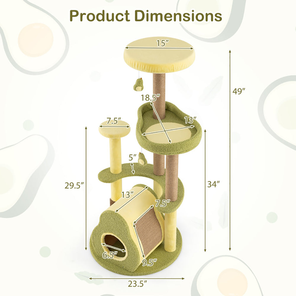 KFX-7147709 Multi-Level Cat Tower with Avocado-Shaped Platform and Cozy Cat House