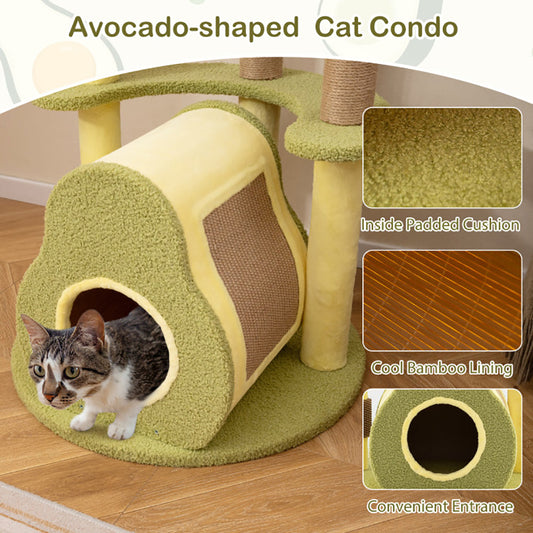 KFX-7147709 Multi-Level Cat Tower with Avocado-Shaped Platform and Cozy Cat House