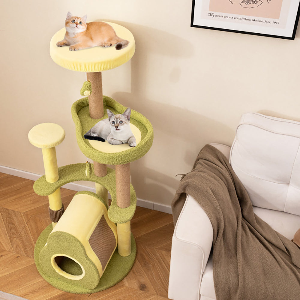 KFX-7147709 Multi-Level Cat Tower with Avocado-Shaped Platform and Cozy Cat House