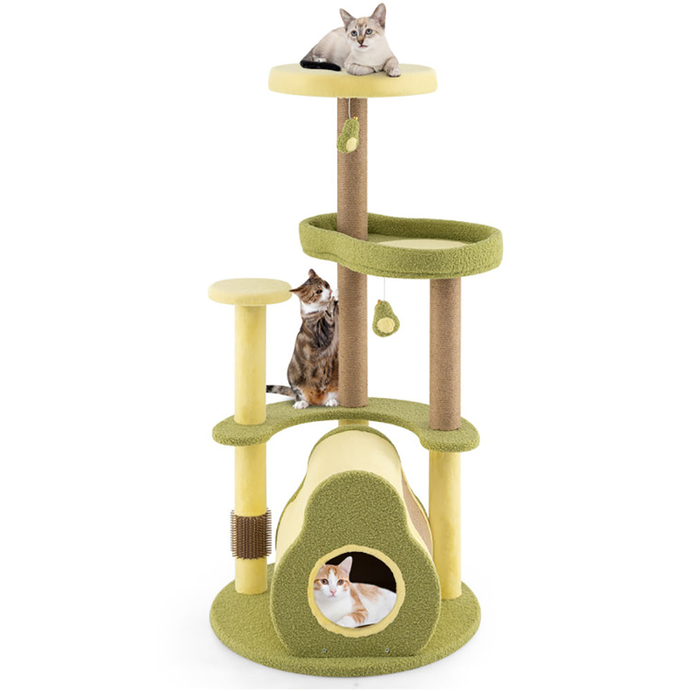 KFX-7147709 Multi-Level Cat Tower with Avocado-Shaped Platform and Cozy Cat House
