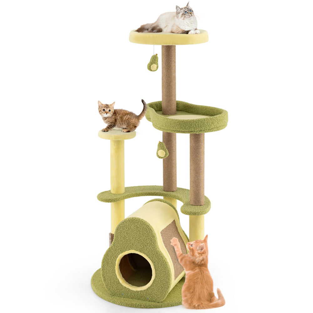 KFX-7147709 Multi-Level Cat Tower with Avocado-Shaped Platform and Cozy Cat House