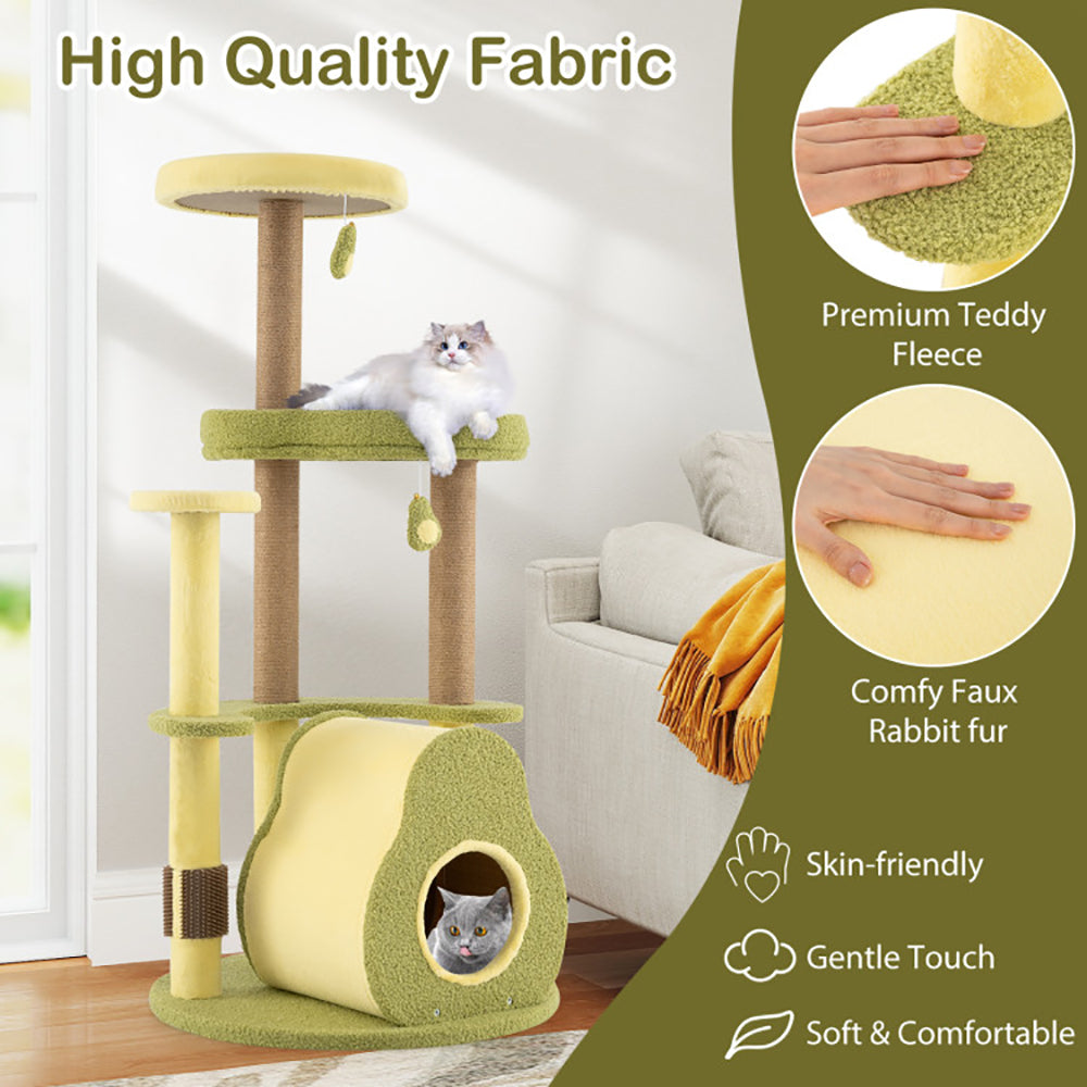 KFX-7147709 Multi-Level Cat Tower with Avocado-Shaped Platform and Cozy Cat House