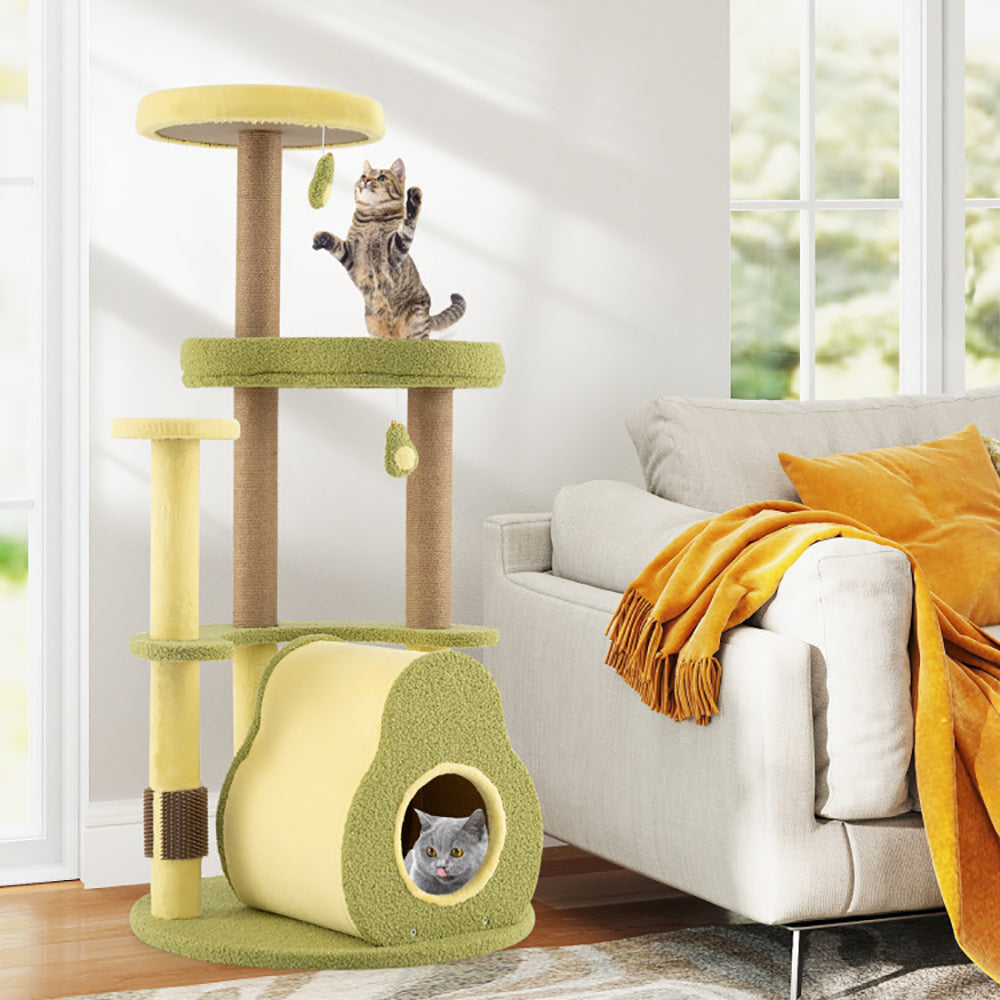 KFX-7147709 Multi-Level Cat Tower with Avocado-Shaped Platform and Cozy Cat House