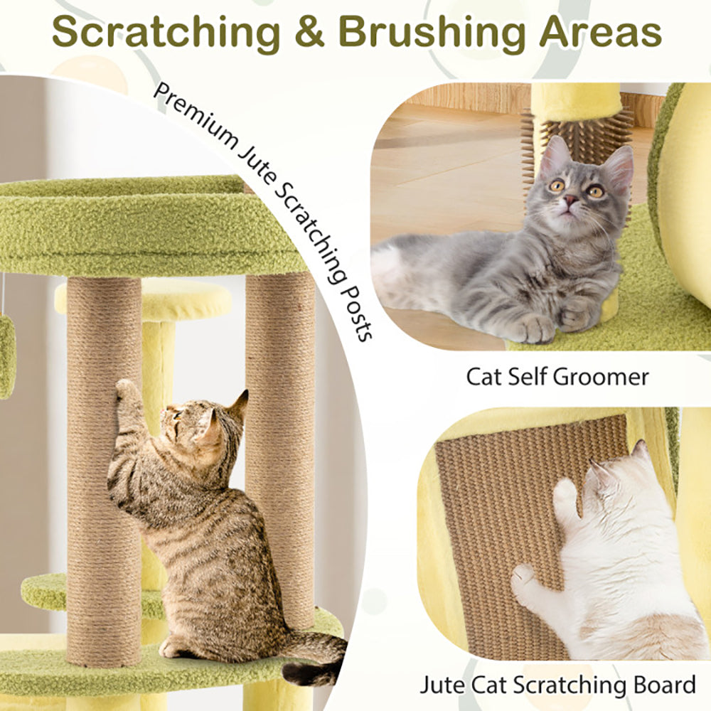 KFX-7147709 Multi-Level Cat Tower with Avocado-Shaped Platform and Cozy Cat House