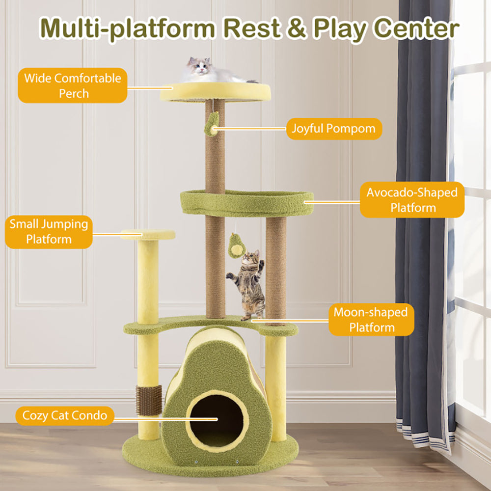 KFX-7147709 Multi-Level Cat Tower with Avocado-Shaped Platform and Cozy Cat House
