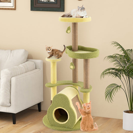 KFX-7147709 Multi-Level Cat Tower with Avocado-Shaped Platform and Cozy Cat House