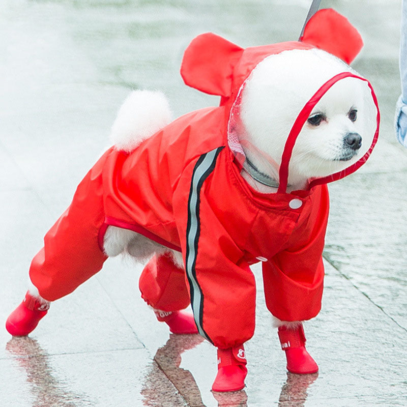 KFX-7148605 Autumn Raincoat for Small Dog Puppies in Yellow Bear, Green Dinosaur, and Red Bear Designs
