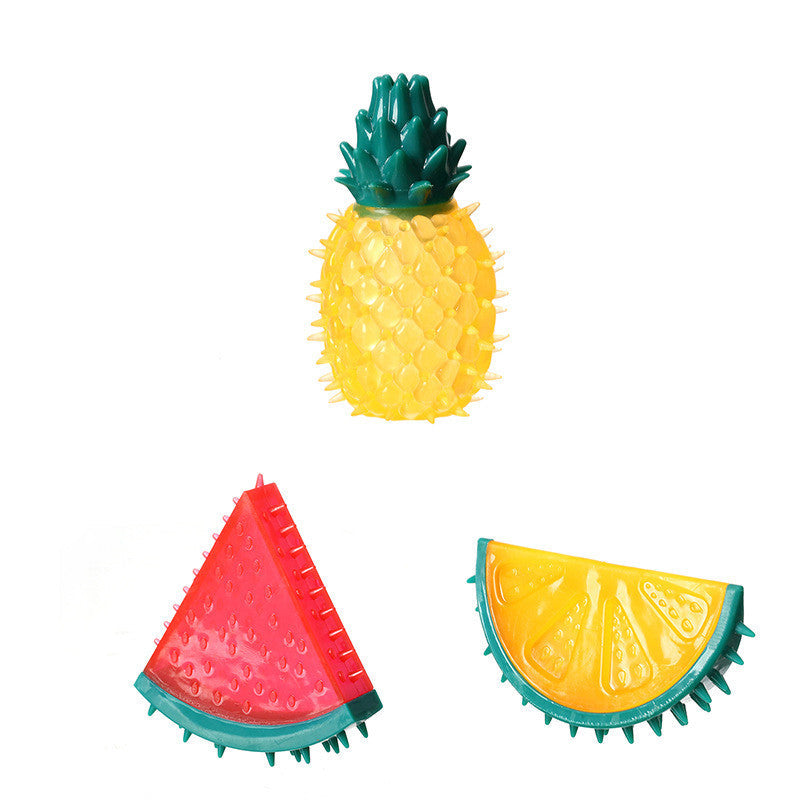 KFX-7149245 Pet Fruit Chew Toy - Pineapple, Lemon, and Watermelon Sounds, TPR Material, 12cm - Engaging Squeaky Fun