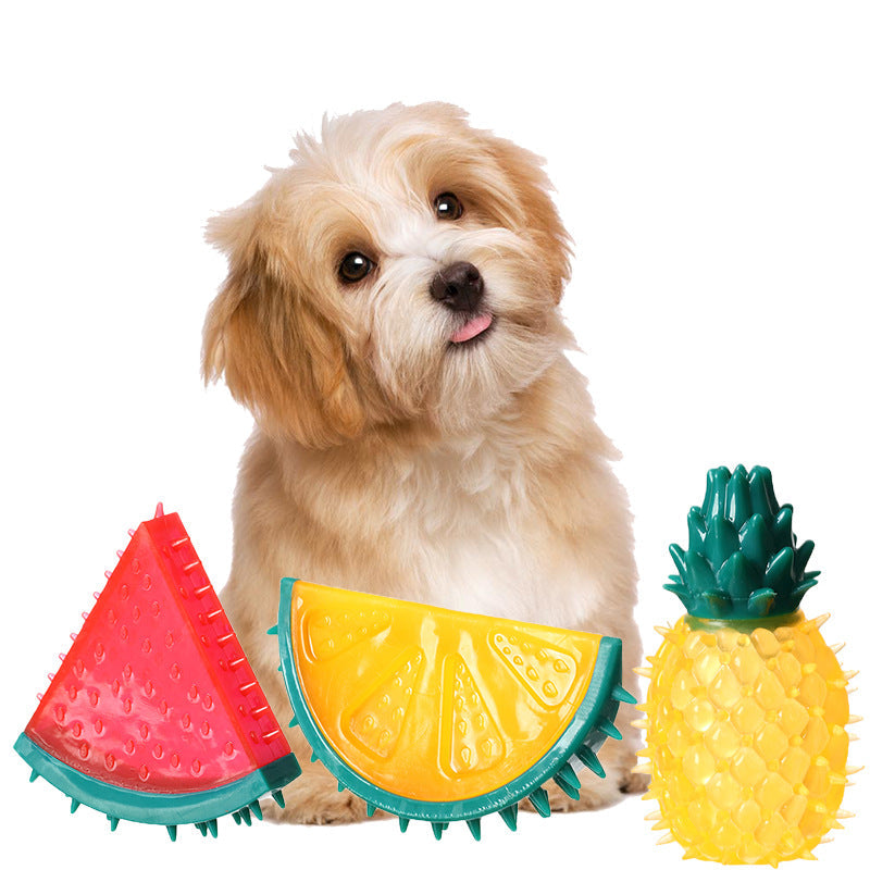 KFX-7149245 Pet Fruit Chew Toy - Pineapple, Lemon, and Watermelon Sounds, TPR Material, 12cm - Engaging Squeaky Fun