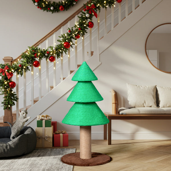 KFX-7149885 Christmas Tree Cat Scratcher Tower, 31.5in Indoor Cat Scratching Post with Soft Fleece Base and Sisal Rope