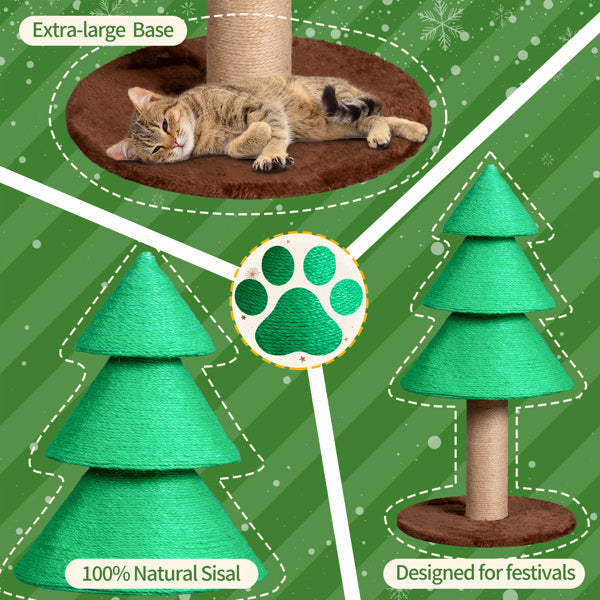 KFX-7149885 Christmas Tree Cat Scratcher Tower, 31.5in Indoor Cat Scratching Post with Soft Fleece Base and Sisal Rope