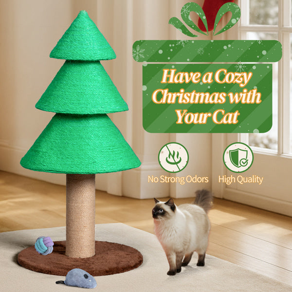 KFX-7149885 Christmas Tree Cat Scratcher Tower, 31.5in Indoor Cat Scratching Post with Soft Fleece Base and Sisal Rope