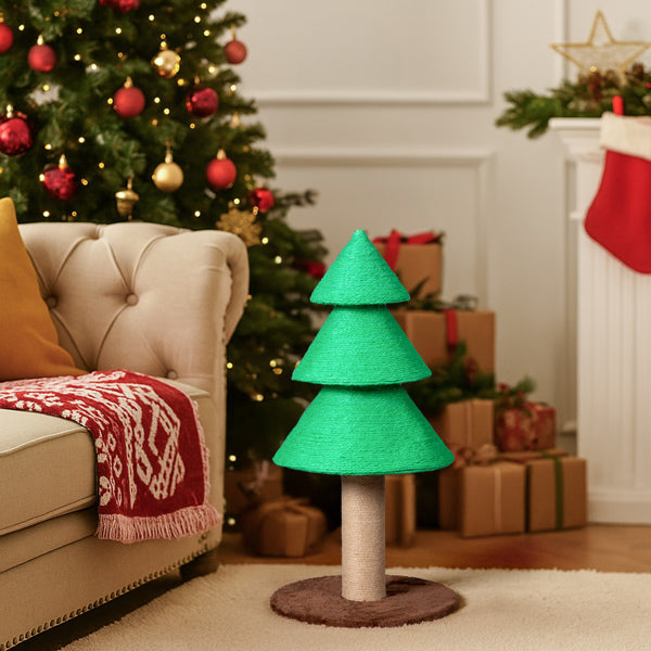 KFX-7149885 Christmas Tree Cat Scratcher Tower, 31.5in Indoor Cat Scratching Post with Soft Fleece Base and Sisal Rope
