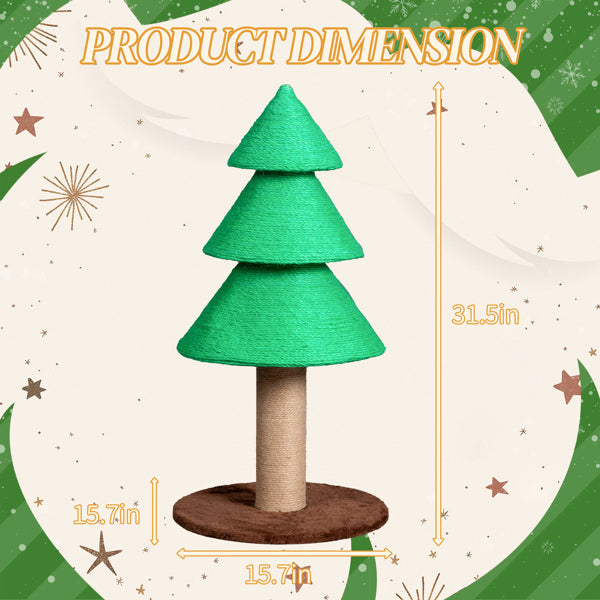 KFX-7149885 Christmas Tree Cat Scratcher Tower, 31.5in Indoor Cat Scratching Post with Soft Fleece Base and Sisal Rope