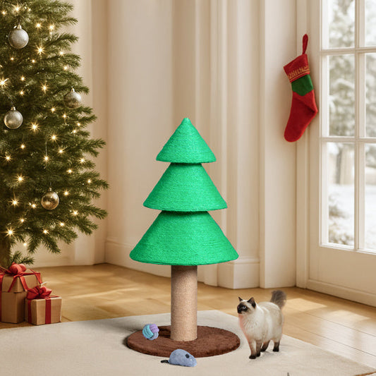 KFX-7149885 Christmas Tree Cat Scratcher Tower, 31.5in Indoor Cat Scratching Post with Soft Fleece Base and Sisal Rope