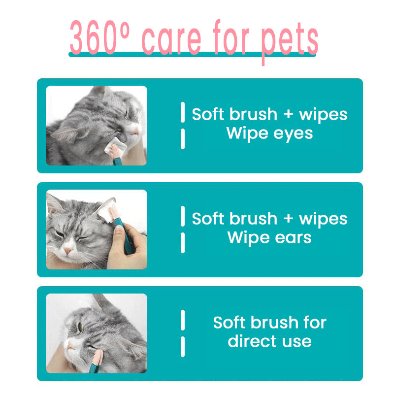 KFX-7150013 Handheld Pet Eye Cleaning Brush for Cats and Dogs - Soft Elastic Head with Ergonomic Handle